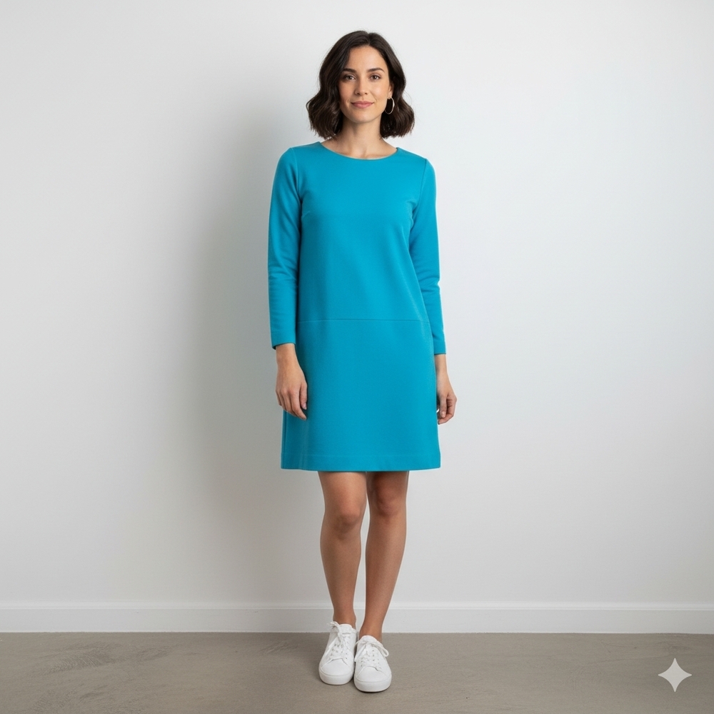 J. Crew 100%Wool Long Sleeve Shift  Dress Turquise 8